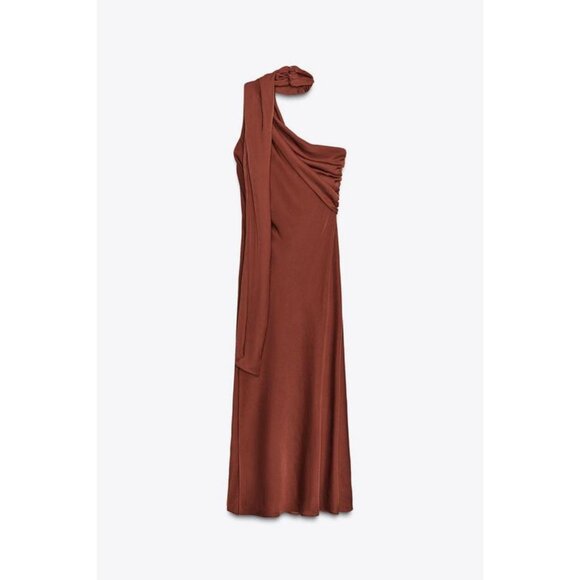 ZARA ASYMMETRIC MIDI DRESS WITH SCARF - Picture 7 of 8